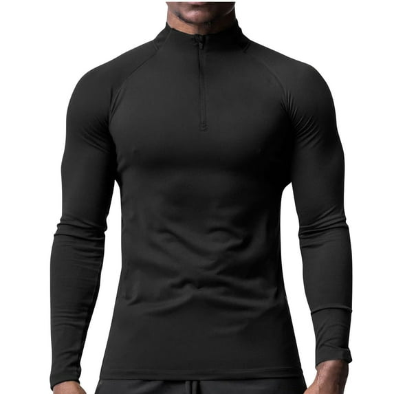 VSSSJ Men's Athletic T-Shirt Quarter Zip Long Sleeve Pullover Shirts 1/4 Zip Up Stand Collar Fishing Running Golf Athletic Outdoor T-Shirts Black XXXL