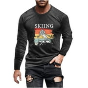 VSSSJ Men's Athletic T-Shirts Comfortable Long Sleeve Fashion Letter Graphic Printed Pullover Tops Regular Fit Stretch Round Neck Quick Dry Skiing Shirts Black XXXXL