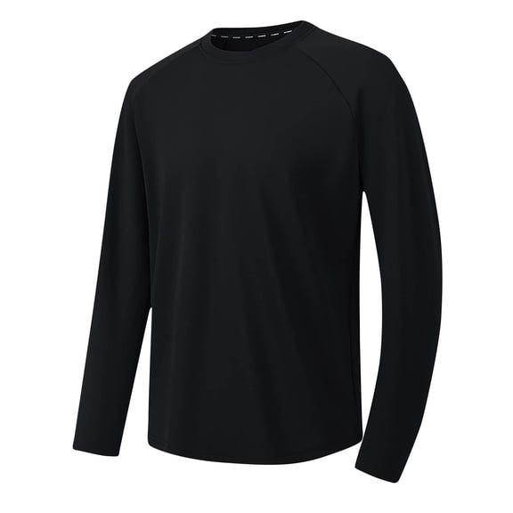 VSSSJ Men's Athletic T-Shirts Long Sleeve Raglan Crew Neck Muscle Fit Workout Fitness Running Solid Color Basic Pullover Shirt Black XL