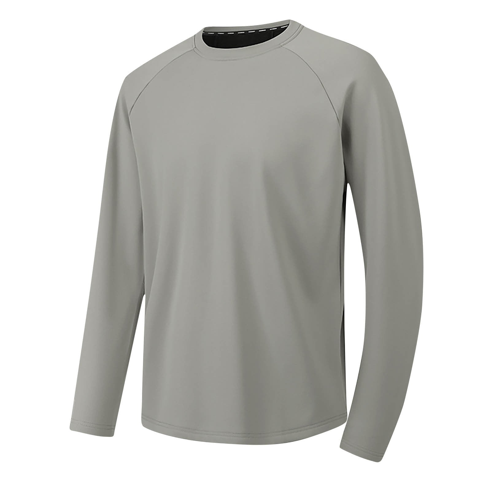 VSSSJ Men's Athletic T-Shirts Long Sleeve Raglan Crew Neck Muscle Fit Workout Fitness Running Solid Color Basic Pullover Shirt Gray L