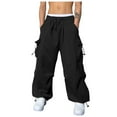 thumbnail image 1 of VSSSJ Men's Baggy Cargo Pants Casual Elastic Waist Joggers Solid Color Comfy Workout Fitness Sweatpants Drawstring Straight Leg Pants with Multi-Pockets Black M, 1 of 9