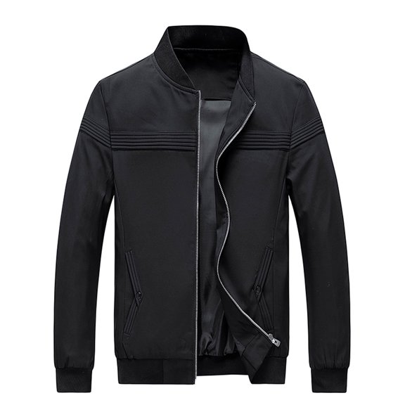 VSSSJ Men's Baseball Coat Relaxed Fit Solid Color Long Sleeve Zip Up Stand Collar Hoodless Jacket Casual Autumn and Winter Lightweight Jackets Black XXXL