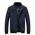 thumbnail image 1 of VSSSJ Men's Baseball Coat Relaxed Fit Solid Color Long Sleeve Zip Up Stand Collar Hoodless Jacket Casual Autumn and Winter Lightweight Jackets Blue L, 1 of 3