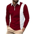 thumbnail image 1 of VSSSJ Men's Long Sleeve Shirts Casual Turndown Collar Half-Zip Front Color Block Regular Classic Business Shirts Wine XL, 1 of 5