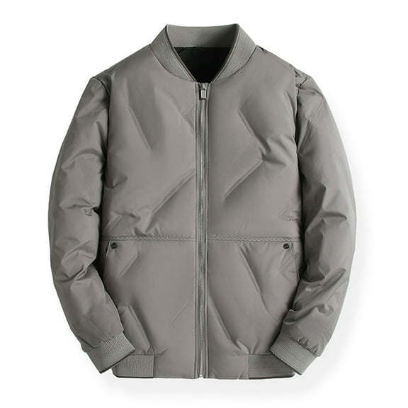 VSSSJ Men's Big and Tall Cotton Coats Thickening Solid Color Long Sleeve Full-Zip Stand Collar Jackets Winter Windproof Thermal Coat with Pocket Khaki L