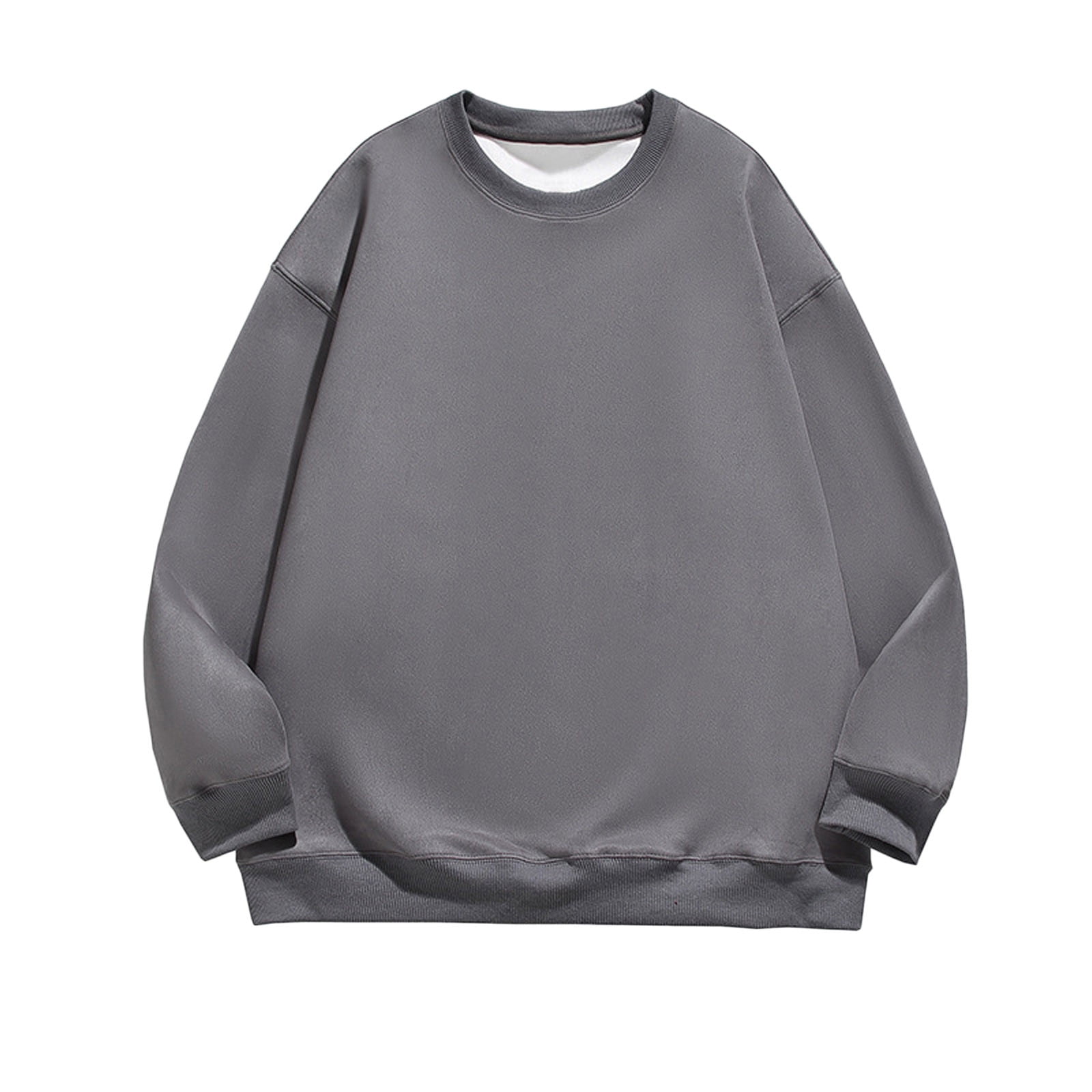 VSSSJ Men s Big and Tall Sweatshirts Solid Color Round Neck Long Sleeve Pullover Tops Simple Style Winter Warm Bottoming Sweatshirt Dark Gray XXL Walmart