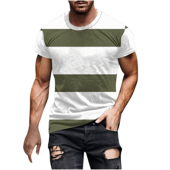 VSSSJ Men's Big and Tall T-Shirts Casual Striped Color Block Short Sleeve Shirt Fashion Loose Summer Crewneck Sports Muscle T Shirt Green L
