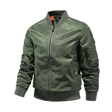 VSSSJ Men's Bomber Jackets Loose Fit Solid Color Long Sleeve Zip Up Stand Collar Coat Fashion Autumn Winter Windproof Lounge Jackets Army Green XXL