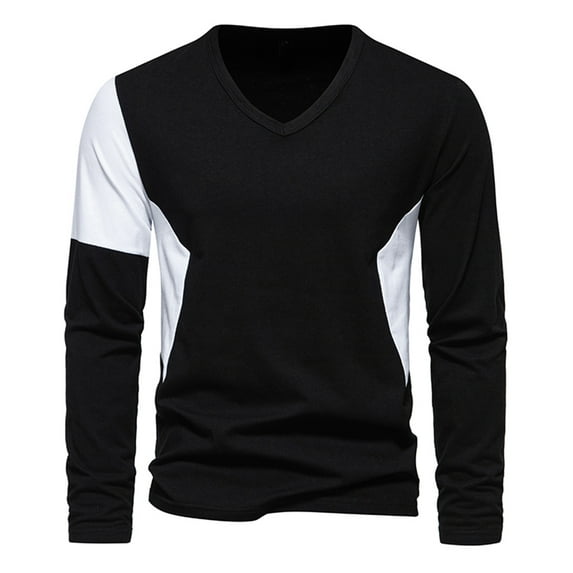 VSSSJ Men's British Stylish Shirts Regular Fit Color Block Patchwork Long Sleeve Pullover Tops Fashion Casual Stretchy Bottoming Shirt Black01 XL