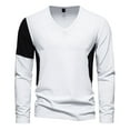 thumbnail image 1 of VSSSJ Men's British Stylish Shirts Regular Fit Color Block Patchwork Long Sleeve Pullover Tops Fashion Casual Stretchy Bottoming Shirt White S, 1 of 5