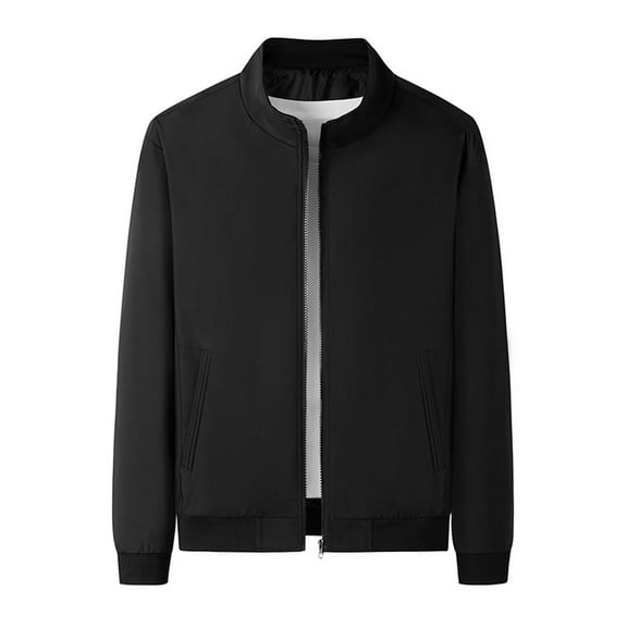 VSSSJ Men's Business Coats Oversized Fit Solid Color Long Sleeve Zip Up Stand Collar Jackets Autumn and Winter Commuting Work Outwear Black XL