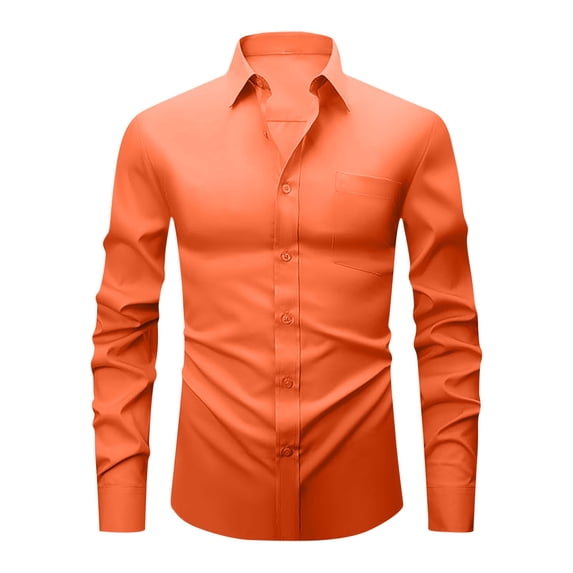 VSSSJ Men's Business Shirts Casual Regular Fit Pocket Lapel Collar Button Down Dress Shirt Stretch Long Sleeve Formal Office Shirt Orange XL