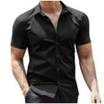 thumbnail image 1 of VSSSJ Men's Button Down Shirt Regular Fit Short Sleeve Lapel Collar Casual Shirt Summer Comfy Lightweight Business Dress Shirt Black XXXL, 1 of 1