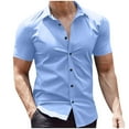 thumbnail image 1 of VSSSJ Men's Button Down Shirt Regular Fit Short Sleeve Lapel Collar Casual Shirt Summer Comfy Lightweight Business Dress Shirt Light Blue XL, 1 of 6
