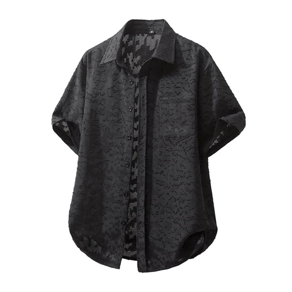 VSSSJ Men's Button Down Shirt Short Sleeve Collared Vintage Shirts Relaxed Fit Summer Casual Vacation Beach Shirts with Pocket Black XXL