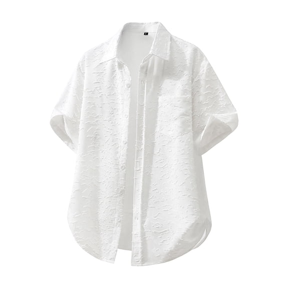 VSSSJ Men's Button Down Shirt Short Sleeve Collared Vintage Shirts Relaxed Fit Summer Casual Vacation Beach Shirts with Pocket White L