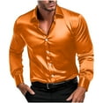 thumbnail image 1 of VSSSJ Men's Button Down Shirt Vintage Solid Color Long Sleeve Lapel Collar Casual Shirt Comfortable Regular Fit Business Shirt Top‌s Orange XXXXL, 1 of 9