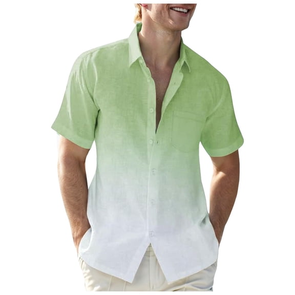 VSSSJ Men's Button Down Shirts Casual Gradient Print Short Sleeve Shirt Loose Fit Comfortable Fashion Vacation Beach Summer Shirts Green XL