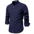 thumbnail image 1 of VSSSJ Men's Button Down Dress Shirts Roll Up Long Sleeves Stand-Up Collar Blouses Business Comfy Simple Solid Color Casual Office Shirt Tops Dark Blue XXL, 1 of 2