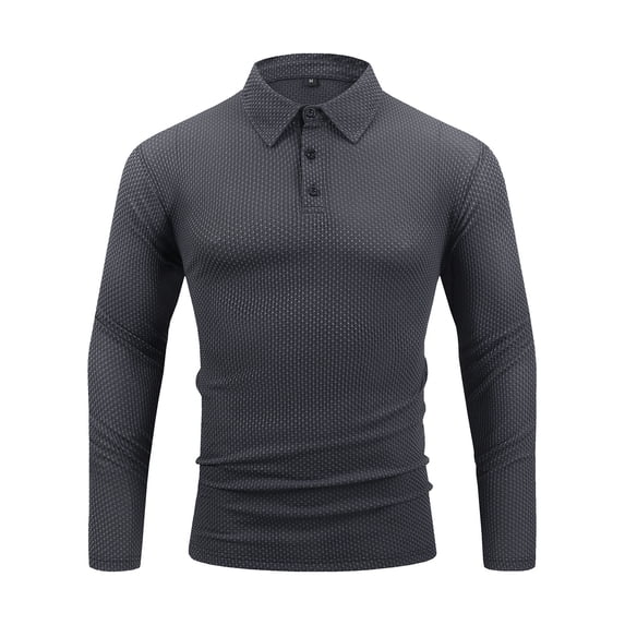 VSSSJ Men's Button Up Shirts Long Sleeve Casual Lapel Neck Shirt Quarter Button Comfy Slim Fit Golf Waffle Textured Shirt Tops Dark Gray XXL