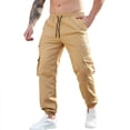 thumbnail image 1 of VSSSJ Men's Cargo Pants Drawstring Elastic Waist Loose Fit Tapered Leg Casual Outdoor Hiking Twill Work Pants With Multi-Pockets Yellow XXL, 1 of 8