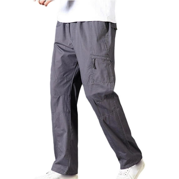VSSSJ Men's Cargo Pants Stretch Waist Relaxed Fit Cotton Multiple Pockets Straight Leg Outdoor Casual Work Hiking Pants Dark Gray XXXL