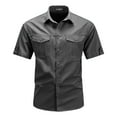 thumbnail image 1 of VSSSJ Men's Cargo Shirts Button Down Casual Short Sleeve Shirts Regular Fit Summer Cotton Lapel Collar Shirts with Pockets Gray M, 1 of 2