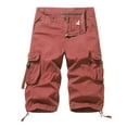 thumbnail image 1 of VSSSJ Men's Cargo Shorts 3/4 Cotton Relaxed Fit Outdoor Work Shorts Below Knee Casual Fishing Hiking Capris Cargo Pants with Multi Pockets Watermelon Red L, 1 of 6