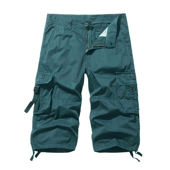 VSSSJ Men's Cargo Shorts 3/4 Cotton Relaxed Fit Outdoor Work Shorts Below Knee Casual Fishing Hiking Capris Cargo Pants with Multi Pockets Blue XL