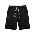 thumbnail image 1 of VSSSJ Men's Cargo Shorts Casual Elastic Waist Multi-Pocket Workout Shorts Loose Athletic Cotton Running Sweat Shorts with Drawstring Black S, 1 of 7