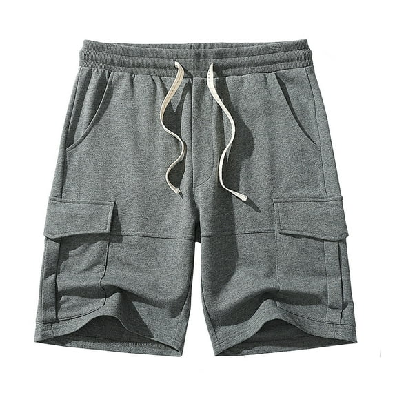 VSSSJ Men's Cargo Shorts Casual Elastic Waist Multi-Pocket Workout Shorts Loose Athletic Cotton Running Sweat Shorts with Drawstring Dark Gray XXL
