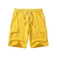 thumbnail image 1 of VSSSJ Men's Cargo Shorts Casual Elastic Waist Multi-Pocket Workout Shorts Loose Athletic Cotton Running Sweat Shorts with Drawstring Yellow XL, 1 of 7