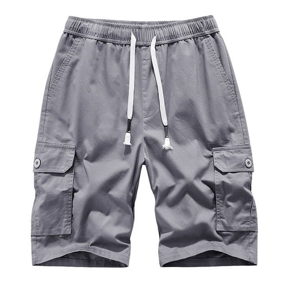 VSSSJ Men's Cargo Shorts Loose Fit Drawstring Elastic Waist Solid Color Short Pants with Multi-Pockets Leisure Breathable Quick Drying Shorts Gray XXL
