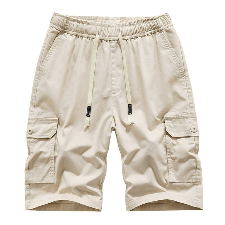 VSSSJ Men s Cargo Shorts Loose Fit Drawstring Elastic Waist Solid Color Short Pants with Multi Pockets Leisure Breathable Quick Drying Shorts White M