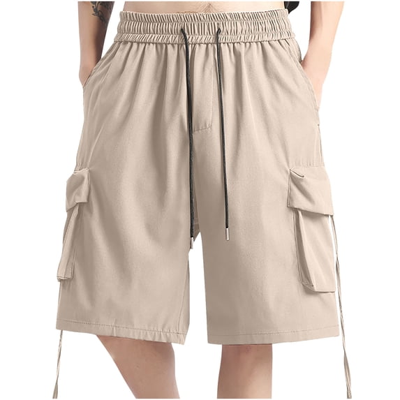 VSSSJ Men's Cargo Shorts Summer Casual Drawstring Gym Athletic Shorts Loose Workout Running Sports Sweat Shorts with Multi-Pockets Khaki XL
