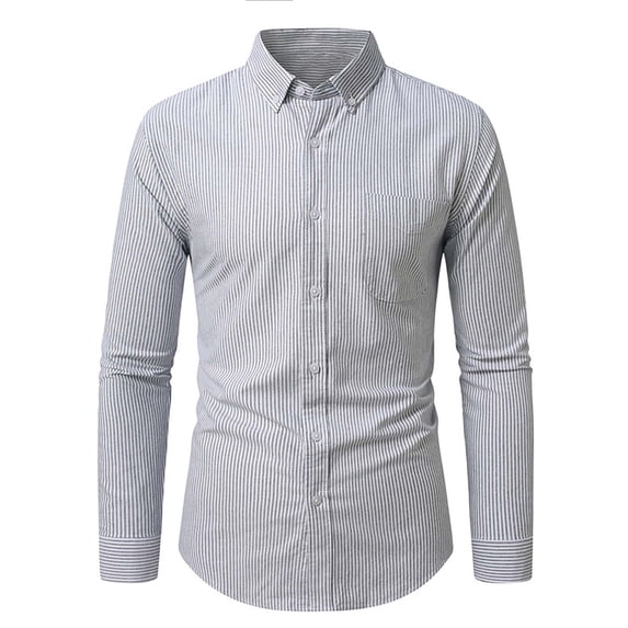 VSSSJ Men's Casual Business Striped Oxford Shirt Regular Fit Long Sleeve Button Down Collar Office Dress Shirt with Pocket Gray S