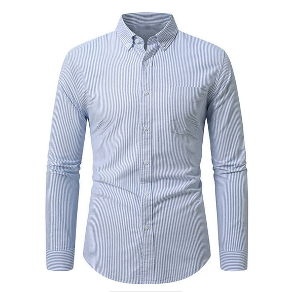 VSSSJ Men's Casual Business Striped Oxford Shirt Regular Fit Long Sleeve Button Down Collar Office Dress Shirt with Pocket Light Blue XXL