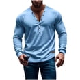 thumbnail image 1 of VSSSJ Men's Casual Button V Neck T-Shirt Long Sleeve Henley Shirts Loose Solid Color Lightweight Athletic Gym Pullover Tees Tops Sky Blue XXL, 1 of 4
