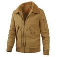 thumbnail image 1 of VSSSJ Men's Casual Fleece Jacket with Pocket Slim Fit Solid Color Long Sleeve Zip Up Turndown Collar Coat Comfy Thermal Comfortable Cardigan Jackets Khaki XXXL, 1 of 2