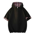 thumbnail image 1 of VSSSJ Men's Casual Plaid Short Sleeve Hooded Sweatshirt Drop Shoulder Drawstring Baggy Hoodies Fashion Sports T-Shirts Black XXXXL, 1 of 3