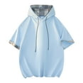 thumbnail image 1 of VSSSJ Men's Casual Plaid Short Sleeve Hooded Sweatshirt Drop Shoulder Drawstring Baggy Hoodies Fashion Sports T-Shirts Light Blue XL, 1 of 3