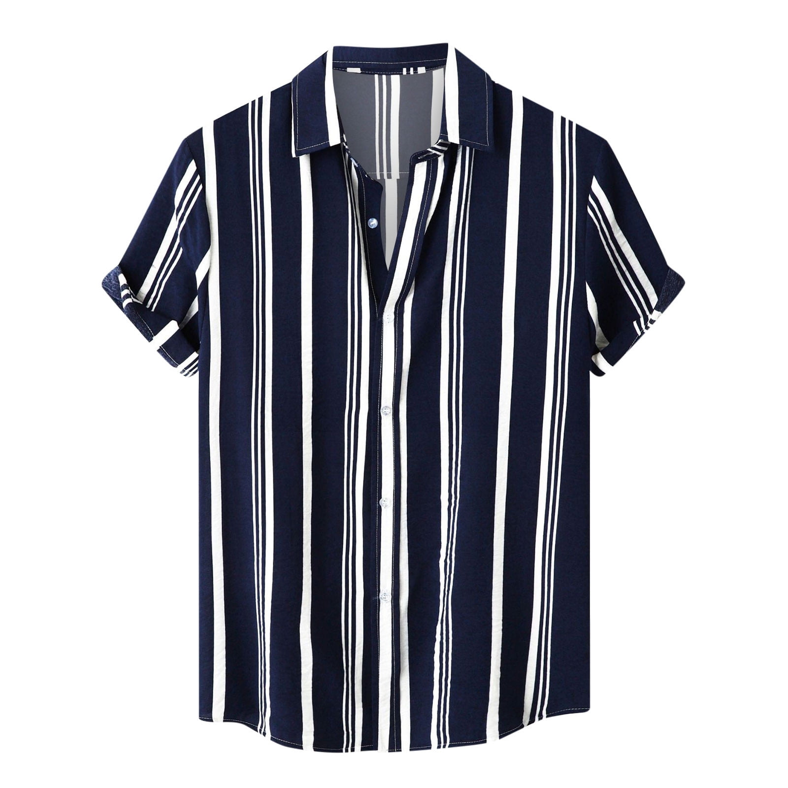 VSSSJ Men's Casual Shirts Slim Fit Striped Print Short