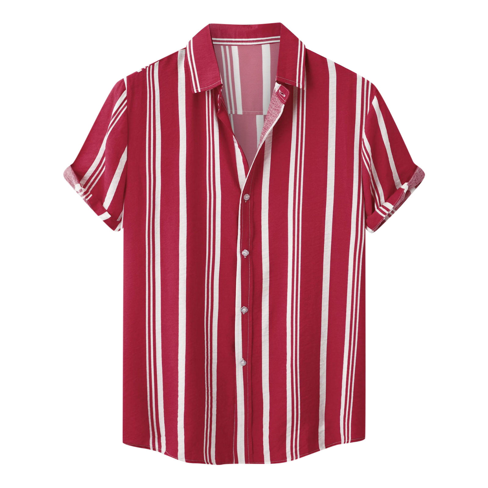 VSSSJ Men\'s Casual Shirts Button Fit Thin Short Leisure Print XXXL Striped Shirt Walking Down Streetwear Turndown Fashion Sleeve Slim Top Navy Collar