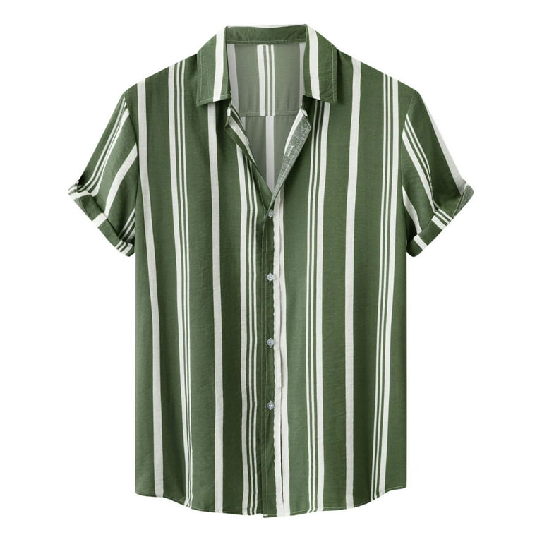 VSSSJ Men's Casual Shirts Slim Fit Striped Print Short