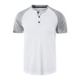 thumbnail image 1 of VSSSJ Men's Casual Short Sleeve Henley Shirt Button Up Crewneck Raglan Color Block Tees Comfy Gym Waffle Fitness Sports T-Shirts White L, 1 of 7