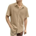 thumbnail image 1 of VSSSJ Men's Casual Short Sleeve Shirt Button Down Relaxed Fit Summer Lapel Collar Smocked Comfy Breathable Vacation Beach Shirts Khaki L, 1 of 5