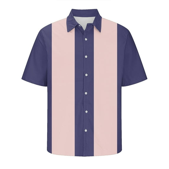 VSSSJ Men's Casual Short Sleeve Shirt Loose Fit Button Down Color Block Comfy Trendy Shirt Vacation Summer Beach Hawaiian Shirts Pink XXL