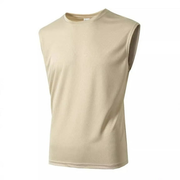 VSSSJ Men's Casual Sleeveless Shirts Quick Dry Workout Tank Top Loose Breathable Running Fitness Gym Muscle T Shirts Beige S