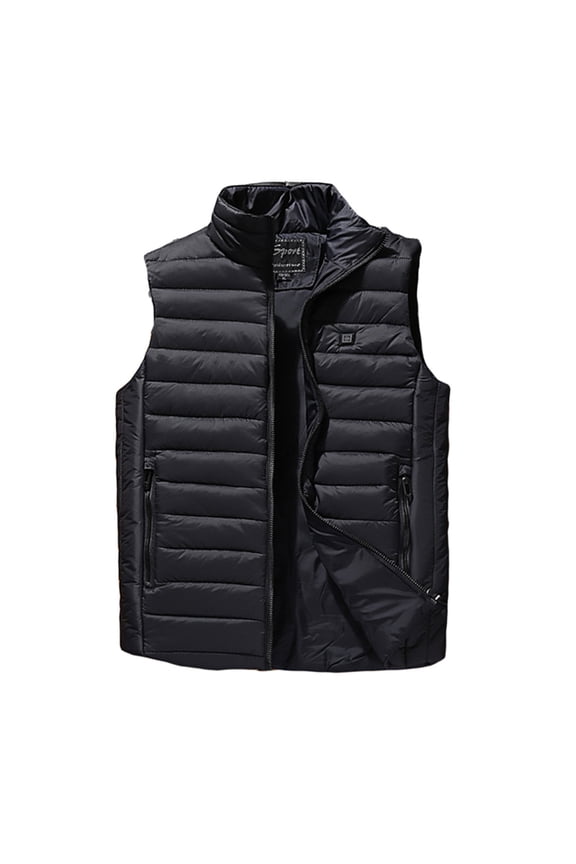Men's Casual Zip Up Heated Vest Big and Tall Solid Color Sleeveless Stand Collar Waistcoat Fashion Smart Four Heating Zones USB Charging Vest Black M