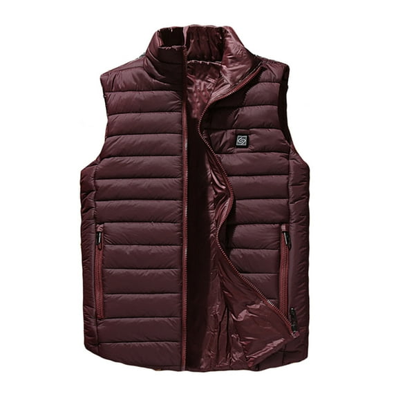 VSSSJ Men's Casual Zip Up Heated Vest Big and Tall Solid Color Sleeveless Stand Collar Waistcoat Fashion Smart Four Heating Zones USB Charging Vest Wine XXL